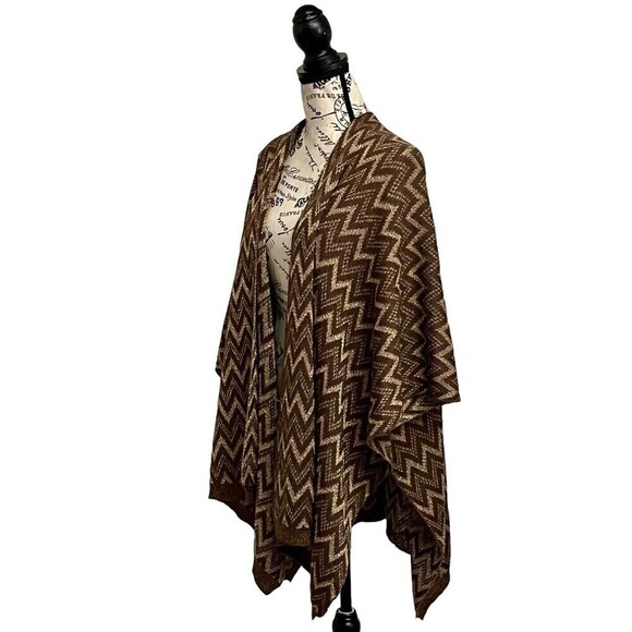 Dress Barn Womens Chevron Metallic Poncho Wrap Tunic Brown Gold O/s - Picture 2 of 7